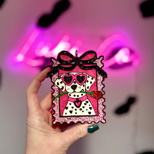 Valentine Dalmatian with Bow Car Freshie
