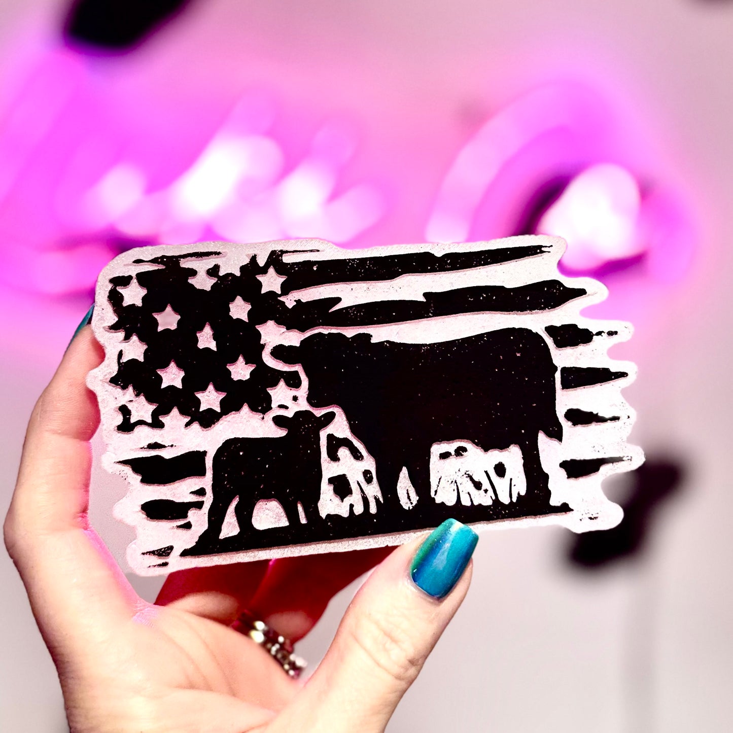 Cattle Cow with Flag Background - Car Freshie