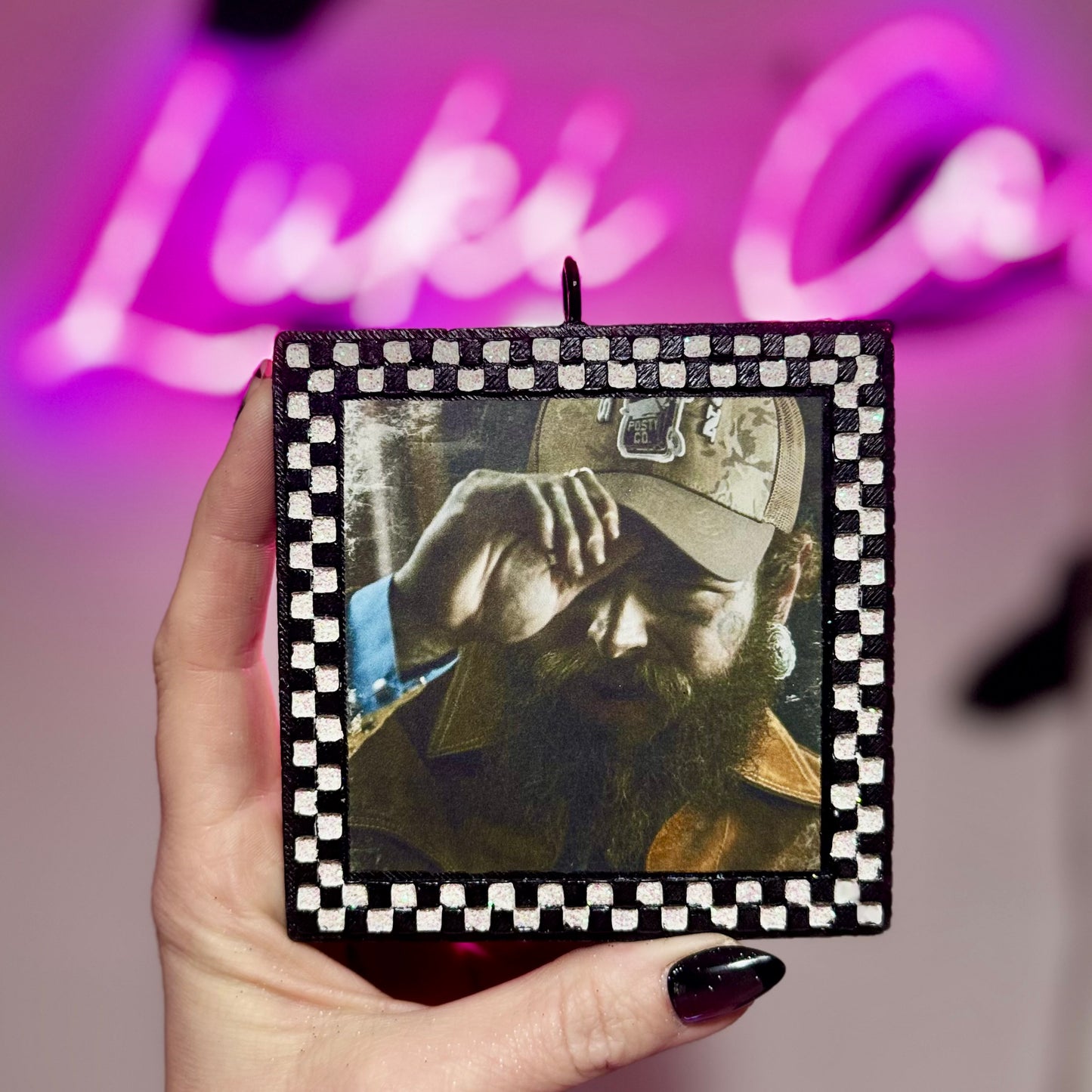 Posty (Ballcap)  Checkered Frame Glittered Car Freshies