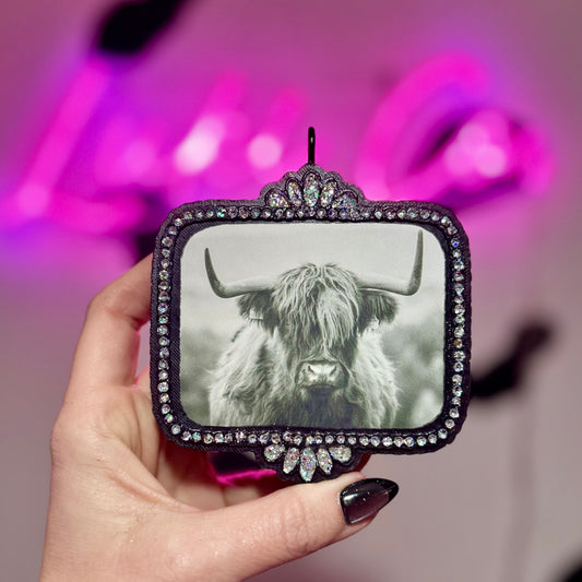 Highland (Barb) Vintage Frame Glittered Car Freshies