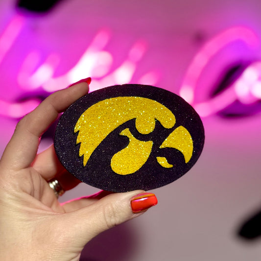 Glittered Iowa Hawkeyes Oval Car Freshies