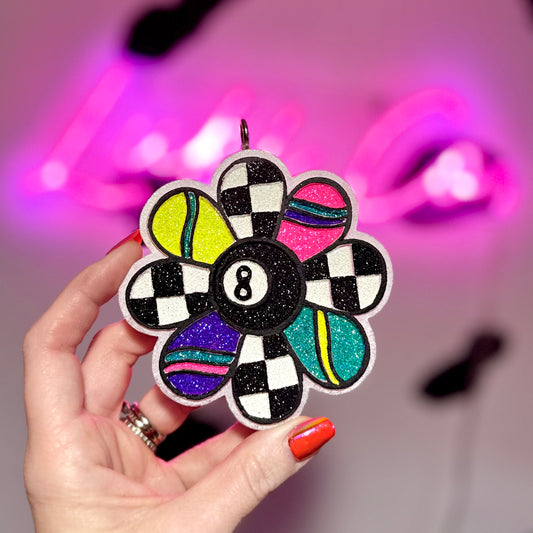 8-Ball Checkered Flower - Bright  -Car Freshie