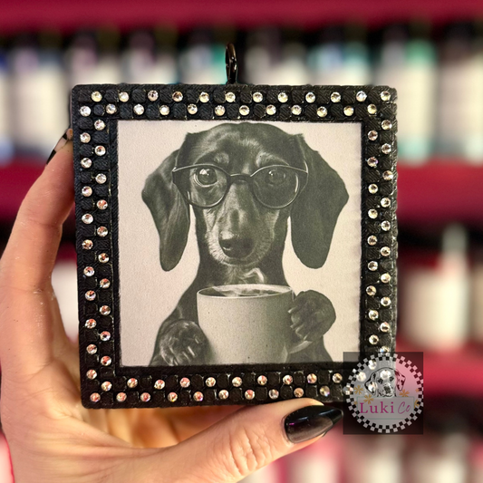 Dachshund Rhinestoned Checkered Frame Car Freshie