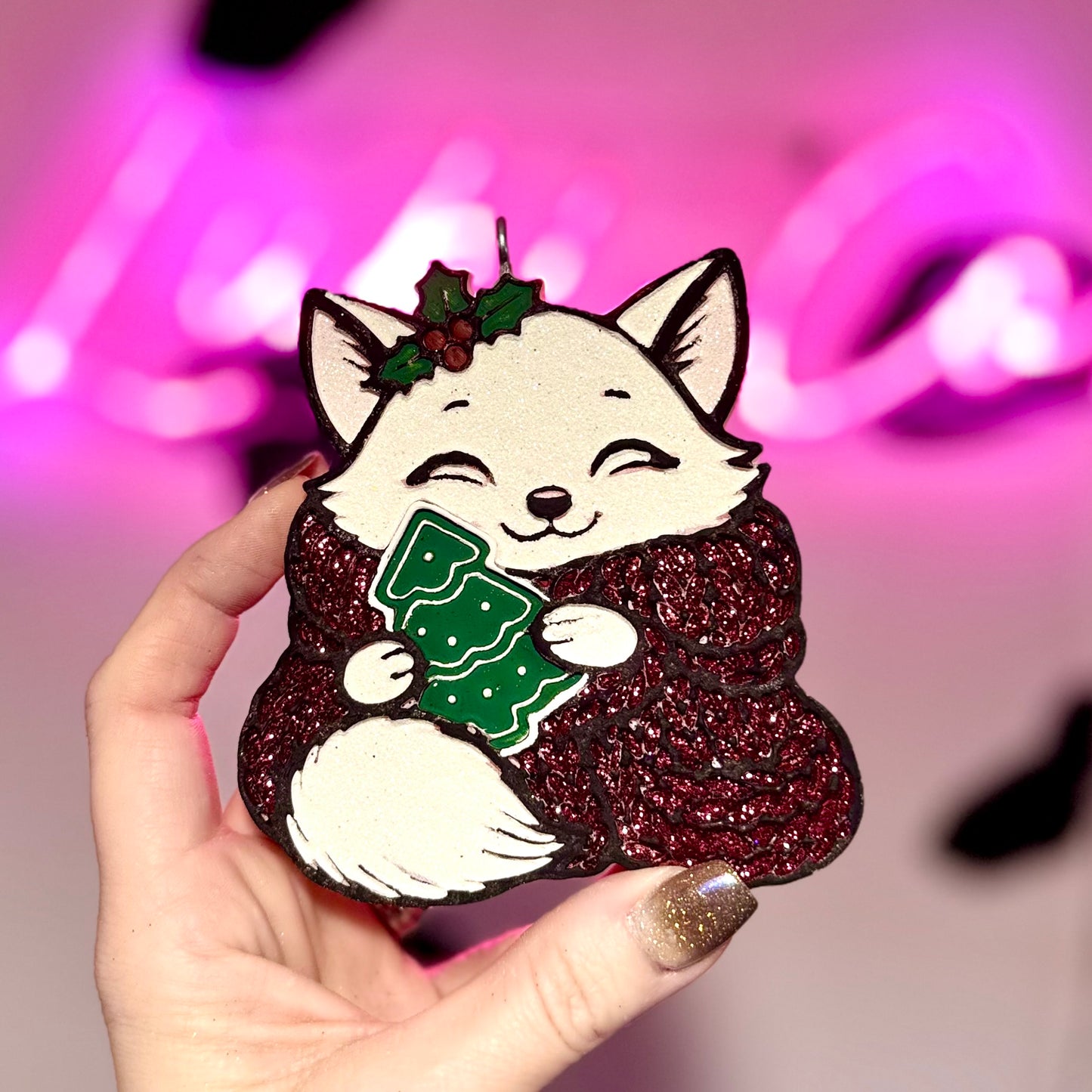 Cozy Winter Fox -Maroon  Car Freshie