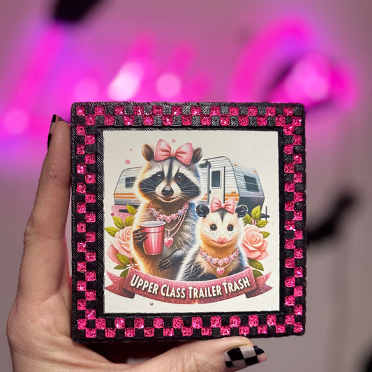 Upper Class Glittered Checkered Frame Car Freshie
