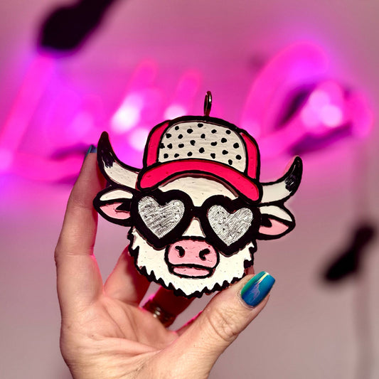 Cow With Heart Glasses - Car Freshie