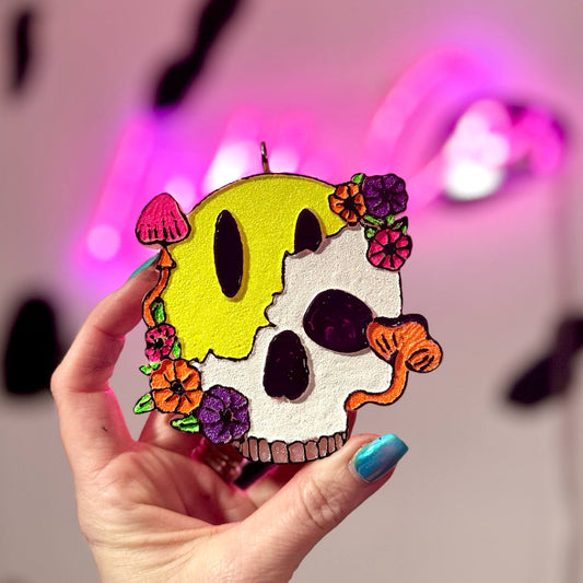 Half Skull Half Happy Face - Car Freshie