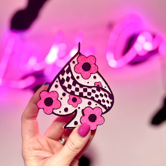 Checkered And Floral Spade - Car Freshie