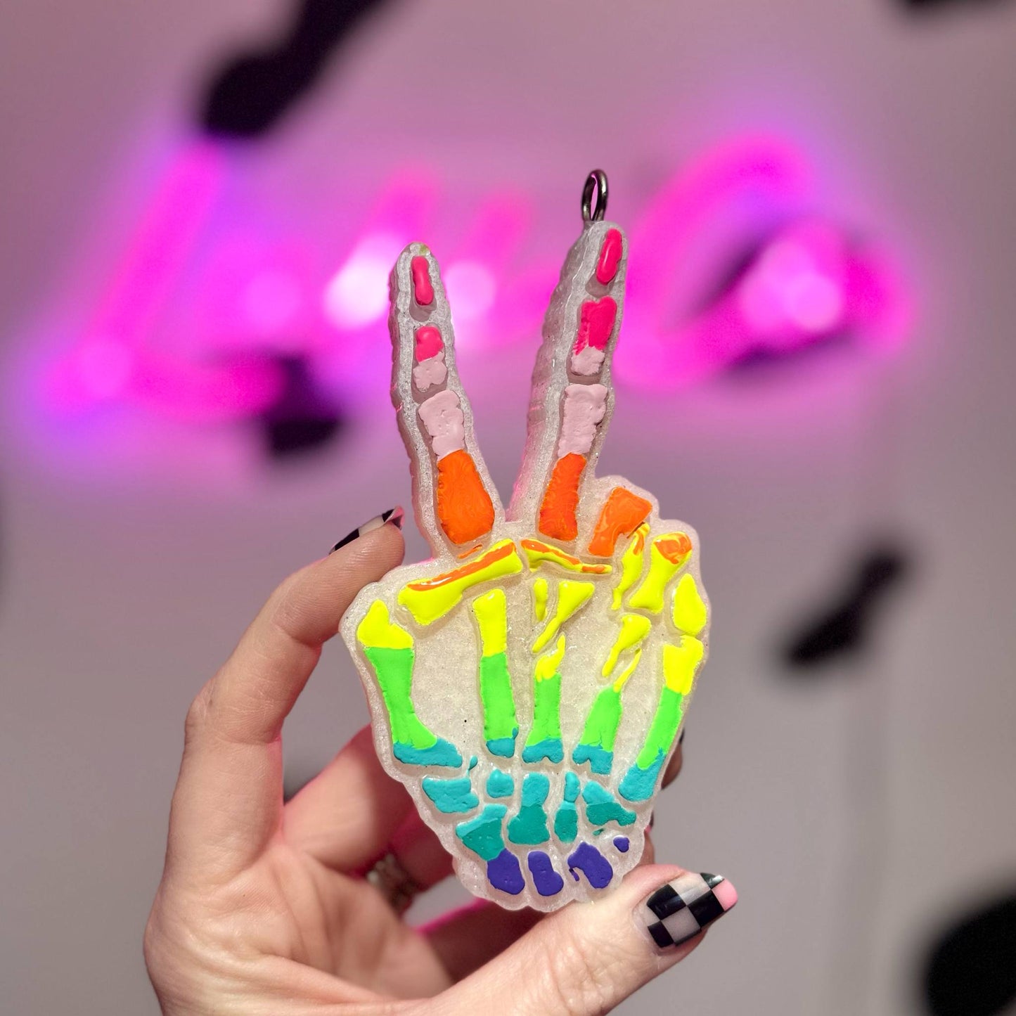 Skeleton Peace Sign Rainbow - Car Freshie