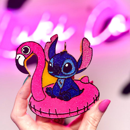 Stitch On Flamingo Floatie - Car Freshie