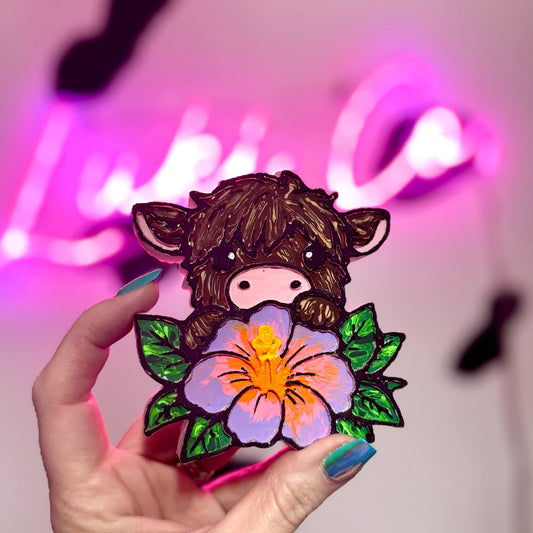 Highland Cow With Hibiscus -  Car Freshie
