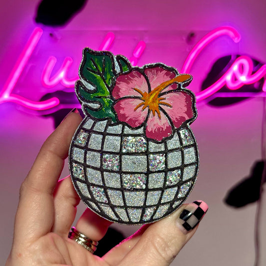 Disco Ball With Hibiscus - Car Freshie