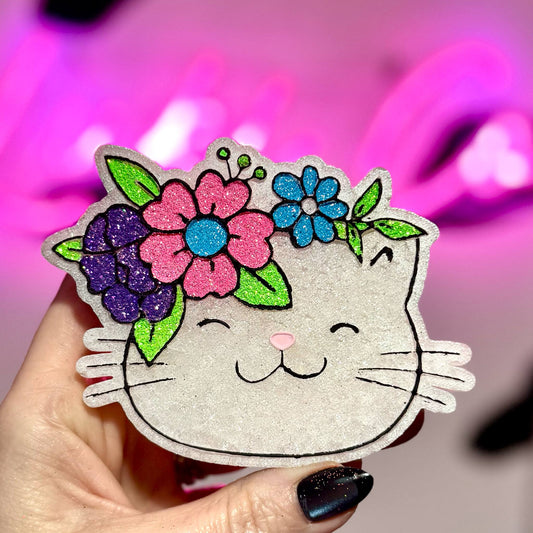 Cat With Florals - Car Freshie