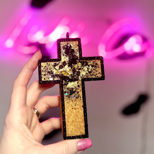 Black & Gold Cross Geode  Car Freshie