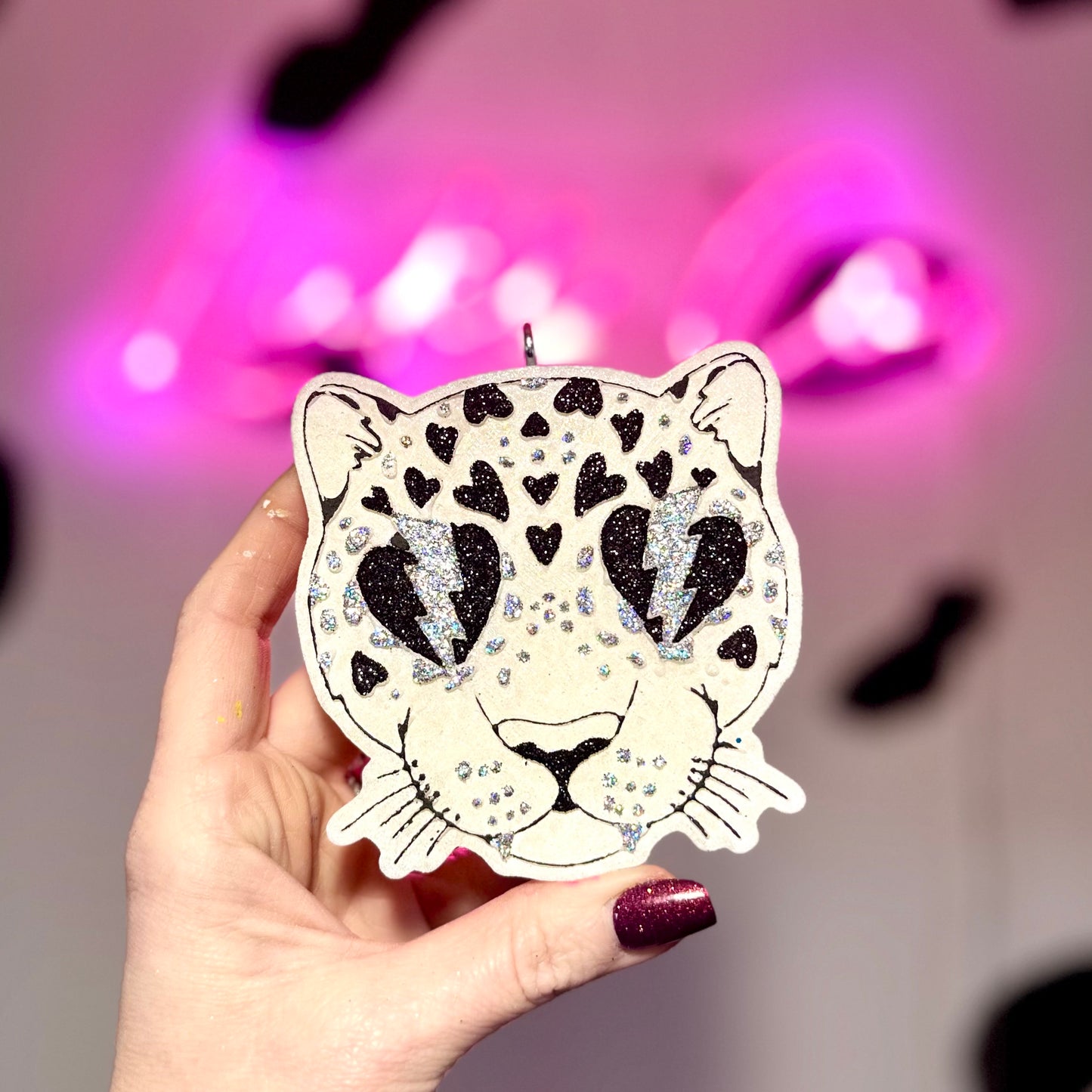 Black & Silver Leopard With Lightning Bolts Car Freshie