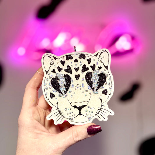 Black & Silver Leopard With Lightning Bolts Car Freshie