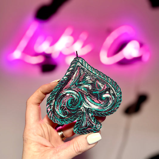 Pink & Teal Western Embossed Spade Car Freshie