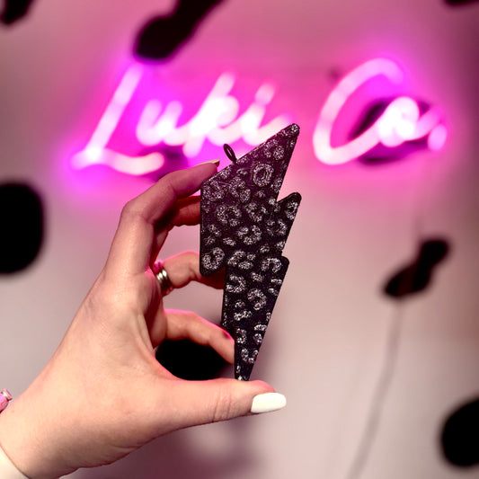 Black Cheetah Print Lightning Bolt Car Freshie