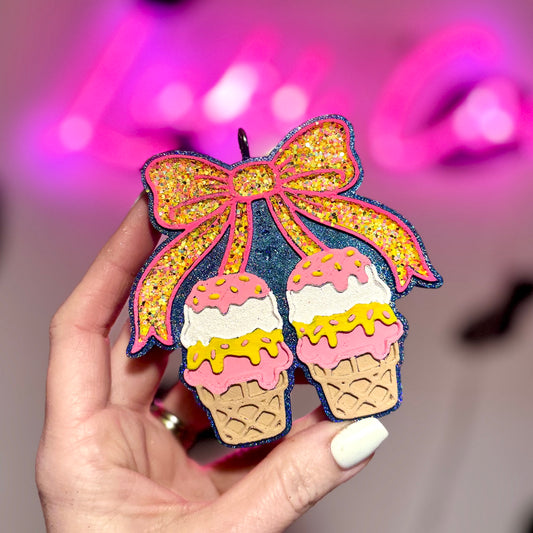 Ice Cream Cones with Bow Car Freshie