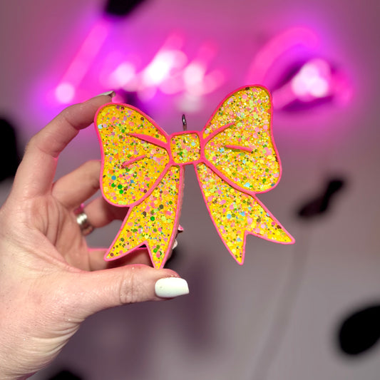 Pink & Yellow Bow Car Freshie