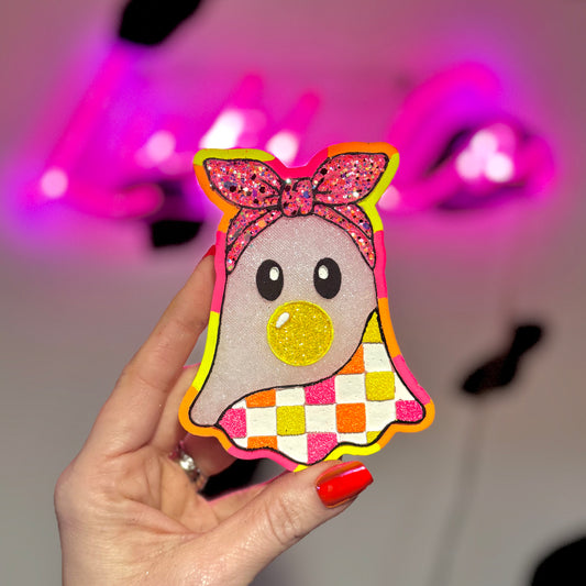 Yellow & Pink Checkered Ghost Car Freshie