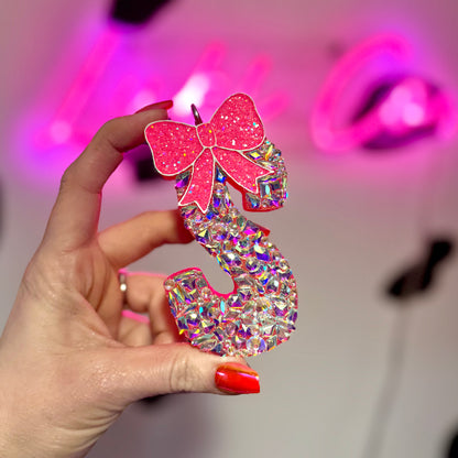 Rhinestoned Bow Various Stones Letter- Customize  Car Freshie