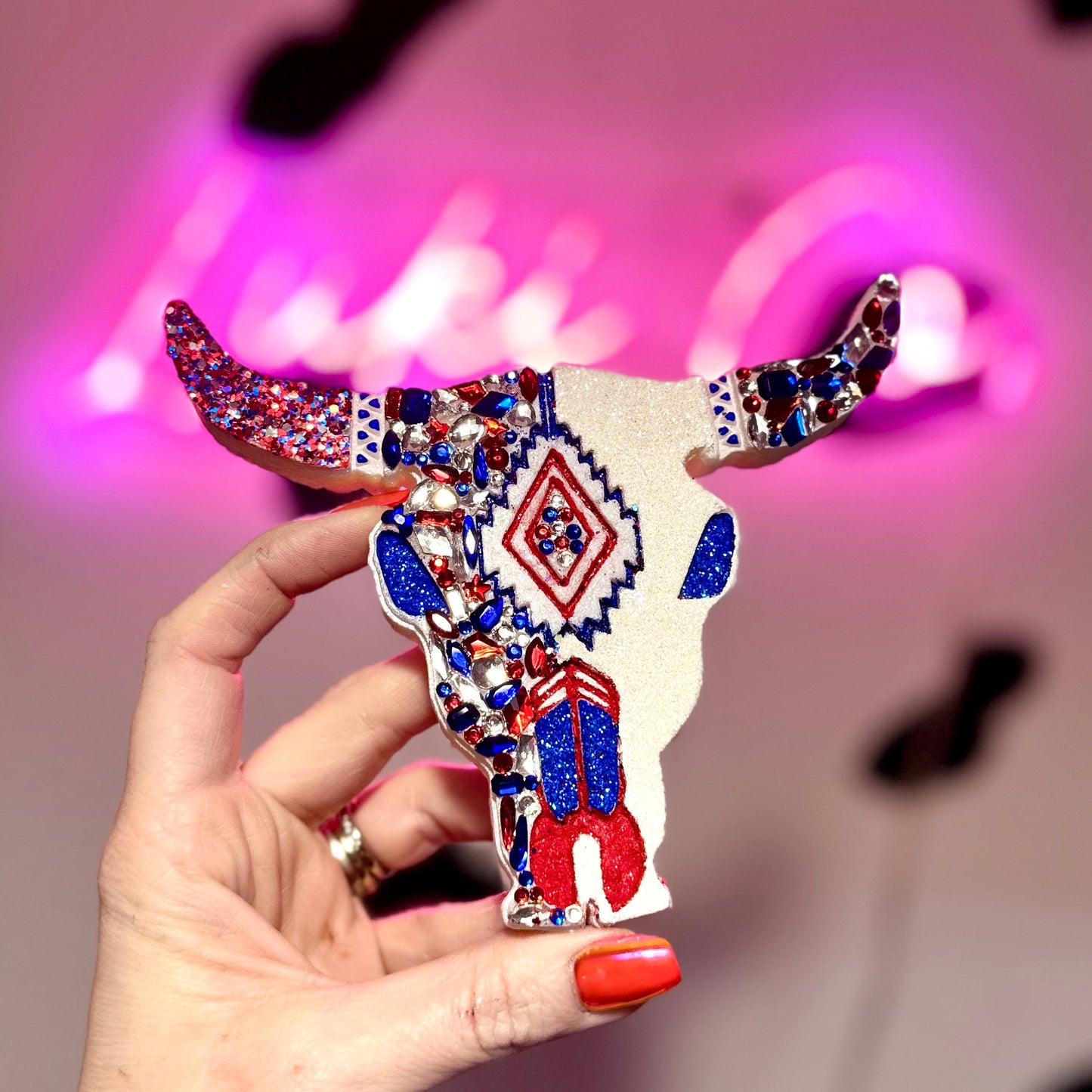 American Rhinestone Bull Skull Car Freshie