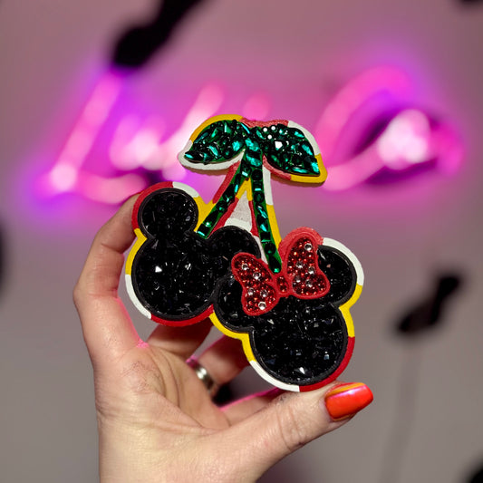 Rhinestone Mouse Cherries Car Freshie