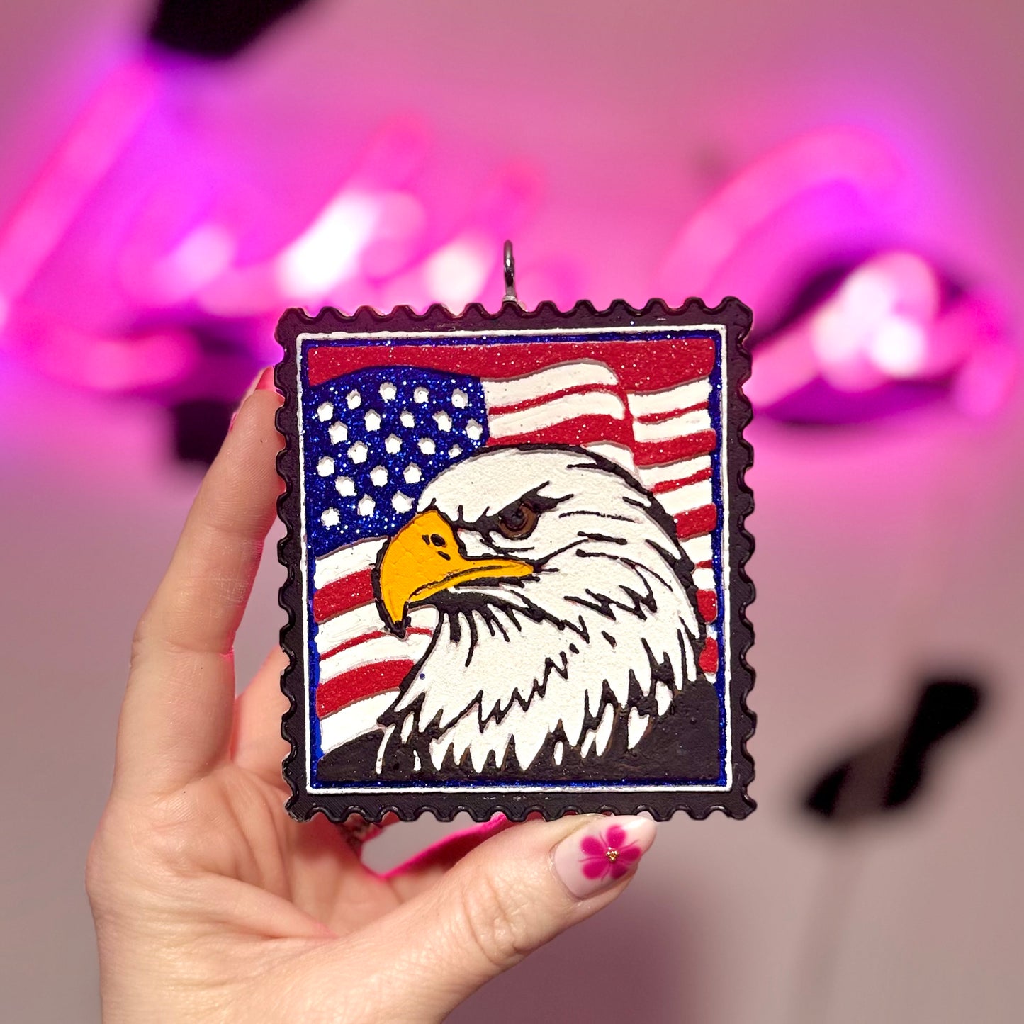 American Flag Bald Eagle Stamp Car Freshie