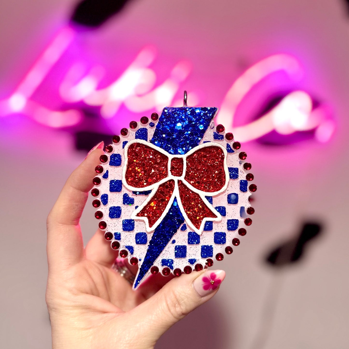 American Rhinestone Lightning Bow Car Freshie