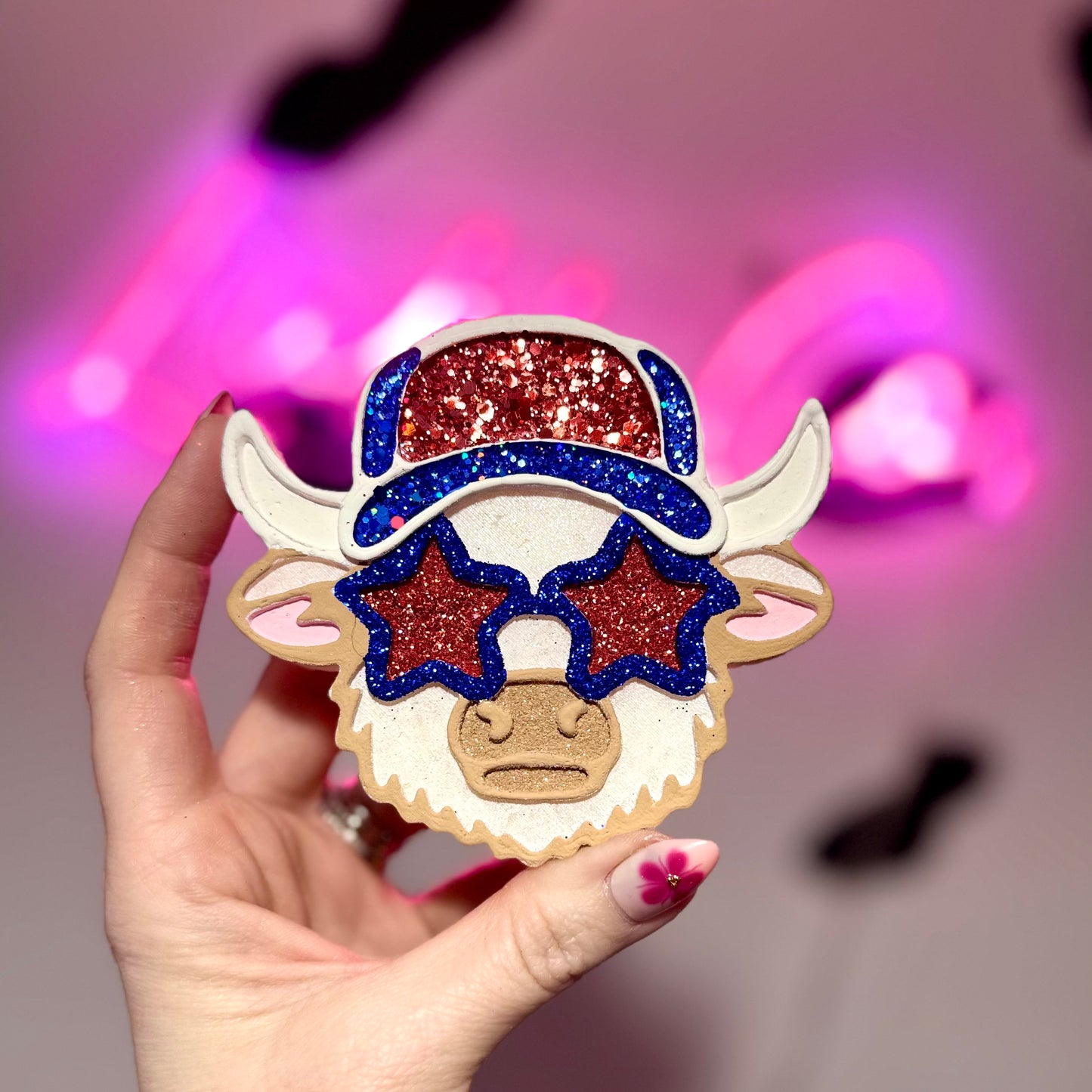 American Brown Highland With Star Glasses Car Freshie