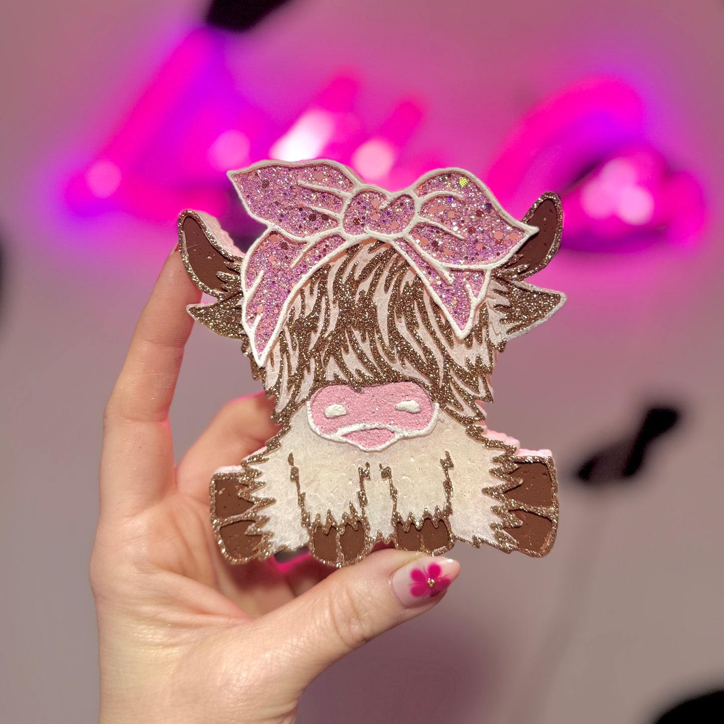 Brown Highland with Pink Headband Car Freshie