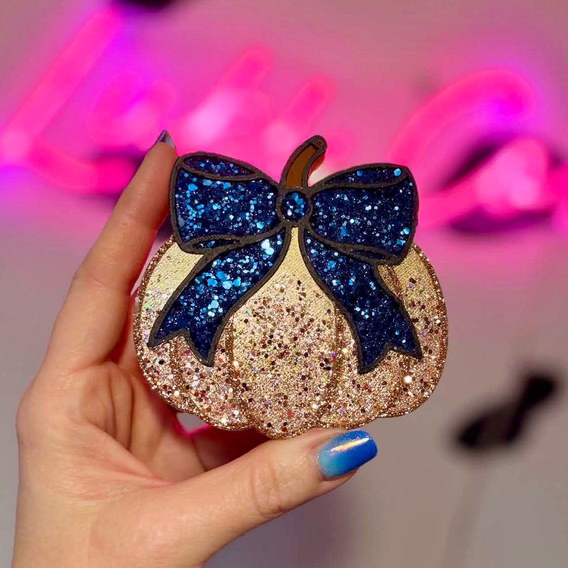 Gold Pumpkin with Navy Bow Car Freshie