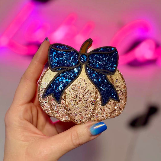 Gold Pumpkin with Navy Bow Car Freshie