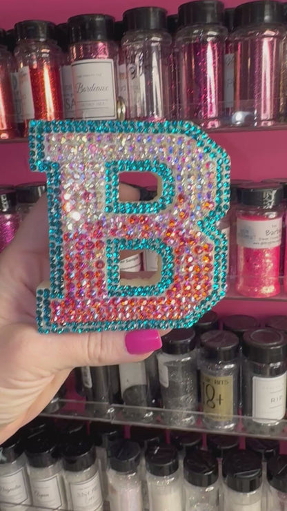 Rhinestoned Ombre Varsity Letter- Customize  Car Freshie