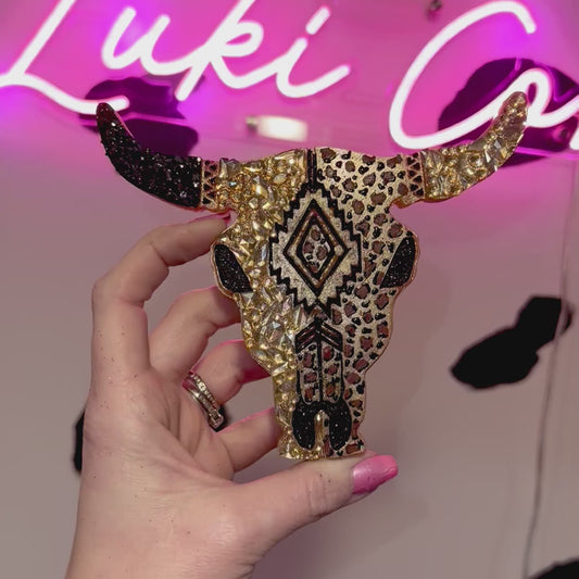 Leopard Girl Rhinestoned Bull Skull  Car Freshie