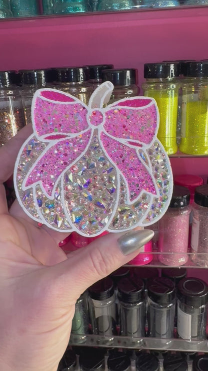 Rhinestoned Pumpkin Pink Bow Car Freshie