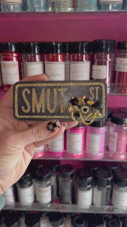 Rhinestone Street Sign -Smut Street - Car Freshie