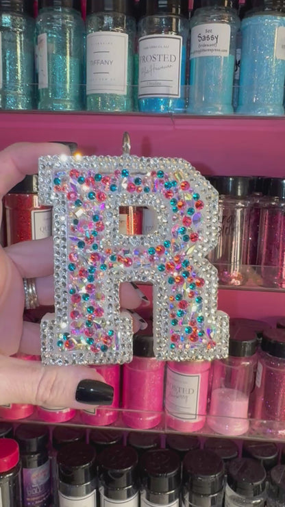 Rhinestoned Various Stones Varsity Letter- Customize  Car Freshie