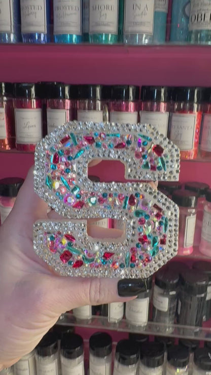 Rhinestoned Various Stones Varsity Letter- Customize  Car Freshie