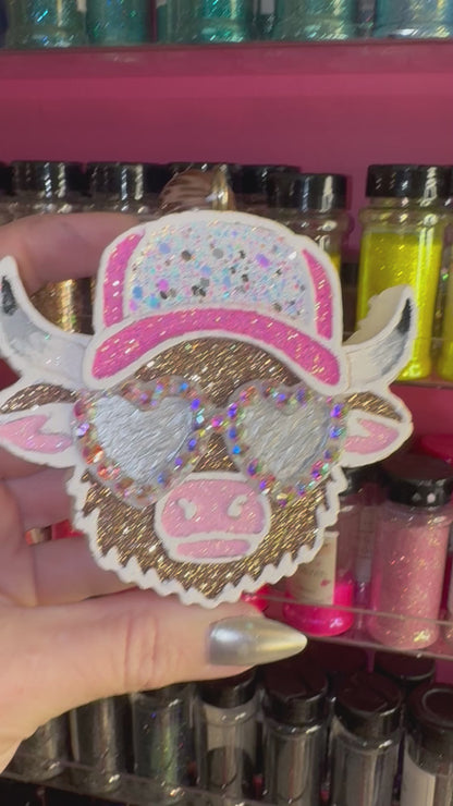 Rhinestoned Highland with Heart Glasses Car Freshie