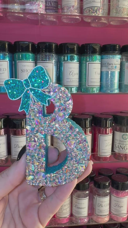 Rhinestoned Bow Various Stones Letter- Customize  Car Freshie